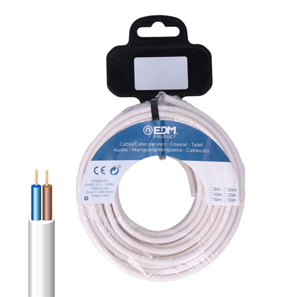 Rodet cable manega tubular EDM 2x1 blanc 15mts