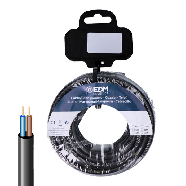 Rodet cable manega acril.negre EDM 2x1 10mts
