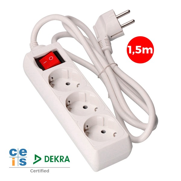 Base multiple 3 pr. Schuko a/interruptor 1,5mts 3x1,5mm