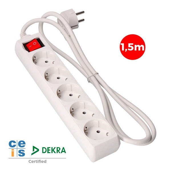 Base multiple 5 pr. Schuko a/interrup. 1,5mts 3x1,5mm