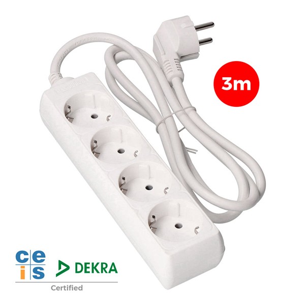 Base multiple 4 preses EDM 2P+T, 16A 250V cable H05VV-F 3G 3m